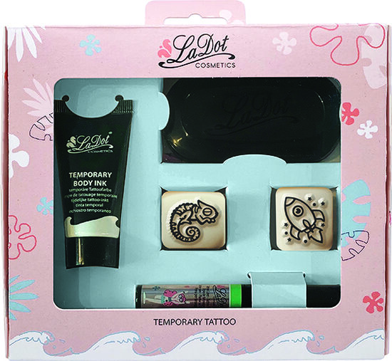 Ladot tatuiruočių rinkinys S – rašalas, pagalvėlė, žalias markeris (Raketa ir Chameleonas)