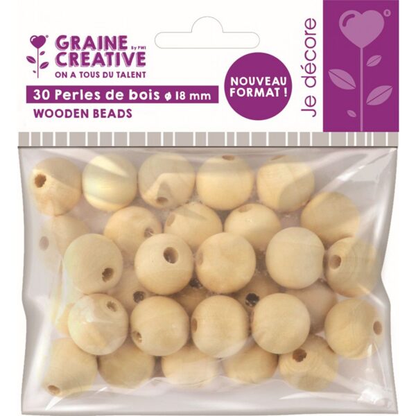 Graine Creative bag of 30 wooden beads Ø 18 mm