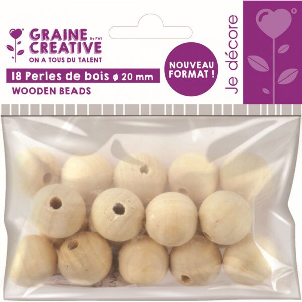 Graine Creative bag of 18 wooden beads Ø 20 mm