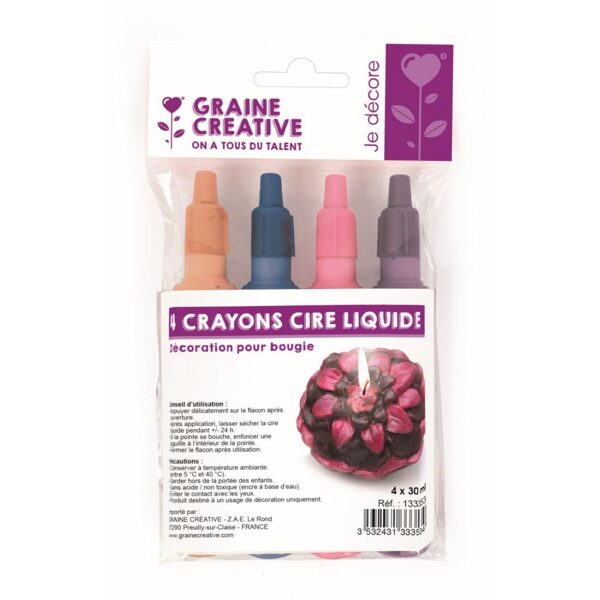 Graine Creative sveču dekora pildspalvu krāsa 30 ml – zils, oranžs, rozā un violets (4 gab.)