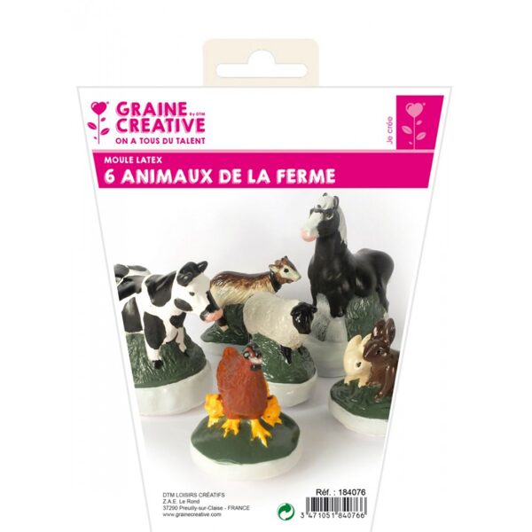 Graine Creative 1 pack of 6 farm animals moulds