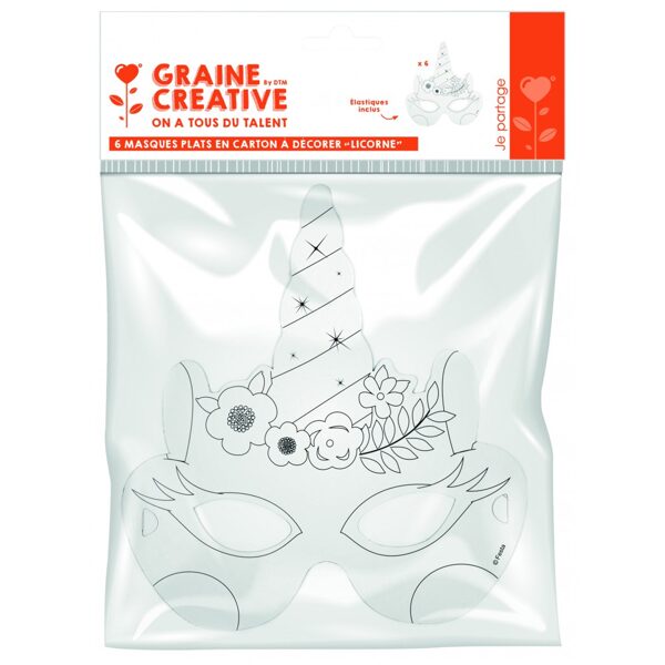 Graine Creative Cardboard Masks to Decorate - Unicorn (6 pcs)