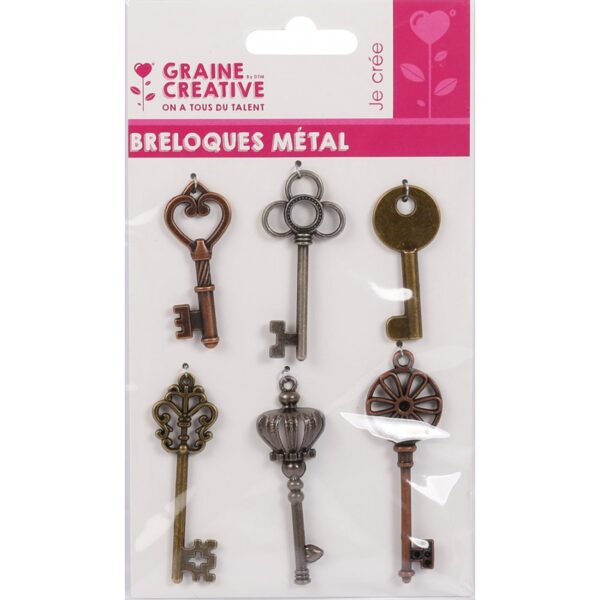 Graine Creative bag of 6 metal charms: key