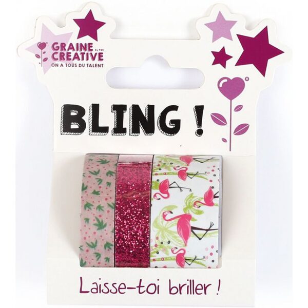 Graine Creative 3 tapes & glitter flamingo 2 x 5m + 1 x 2m