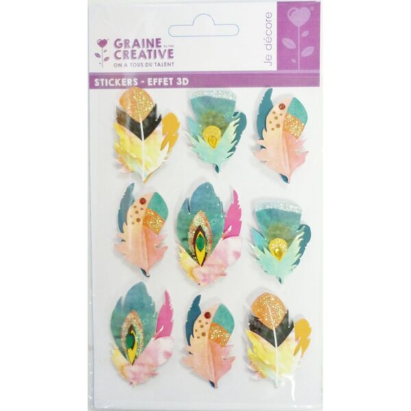 Graine Creative 9 stickers feather 3D effect 50mm