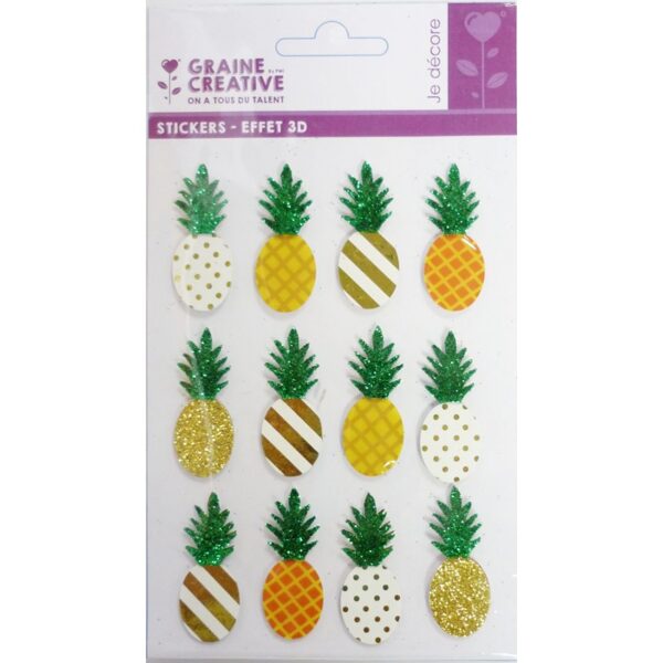 Graine Creative 12 Stickers: Pineapple 3D Effect, 45mm