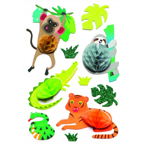 Graine Creative 10 Jungle Animals 3D Effect Stickers with Bubbles 60 mm