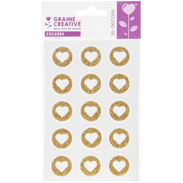 Graine Creative 60 stickers heart glitter gold 25mm